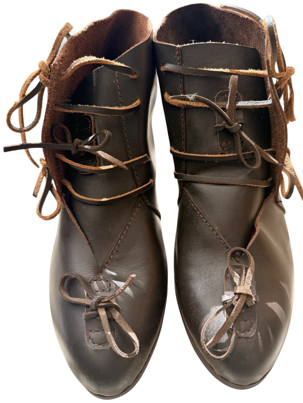 Viking leather lace boots pair Dark brown leather lace boot footwear pair new